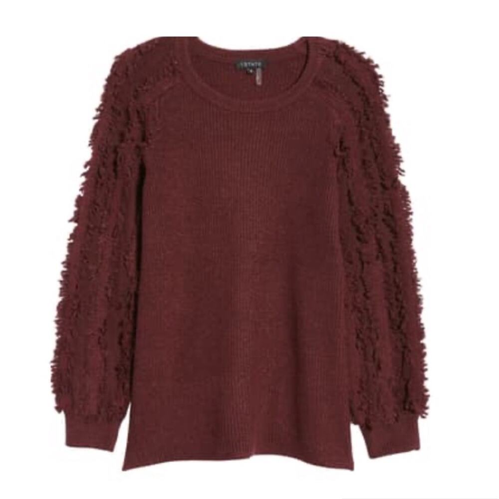 1. State Fringe Sleeve Tunic Sweater Medium Plum Wine